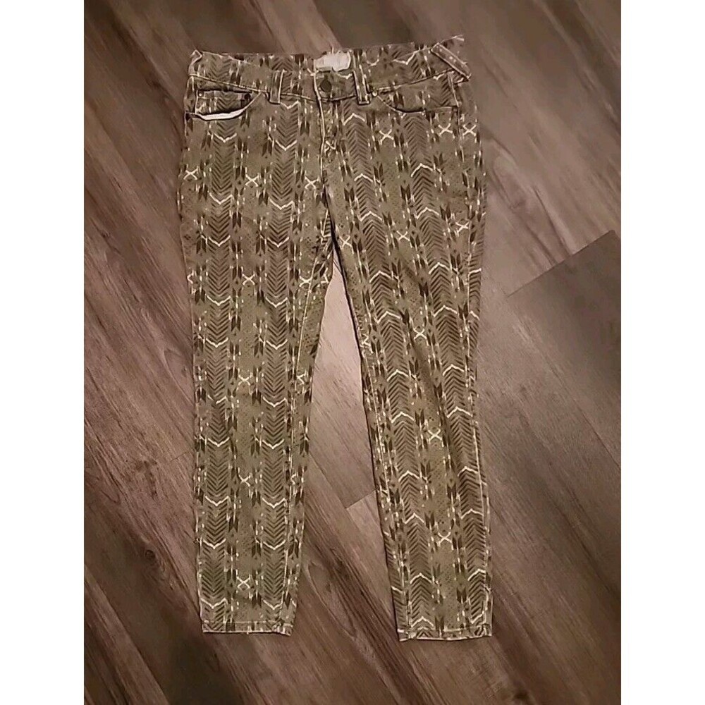 Free People Jeans Womens Size 29 Army Green Geo Cropped Check Pics 4 Measurement